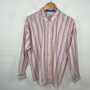 J. Jill Blush Pink Metallic Striped Easy Everyday Button Down Shirt Blouse L